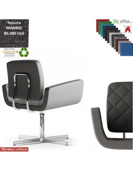 MONET Poltrona girevole base a 4 razze in alluminio rivestimento con cucciture a vista tessuto MADRID class 1IM