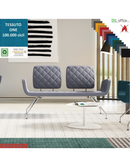 Monet Divano 2 posti base a 4 gambe coniche cromo rivestimenti cucciture a vista tessuto ONE class 1 IM
