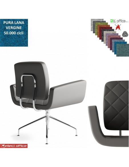 Monet Poltrona girevole base alluminio piramidale 4 gambe rivestimento cucciture a vista pura Lana vergine Class 1IM