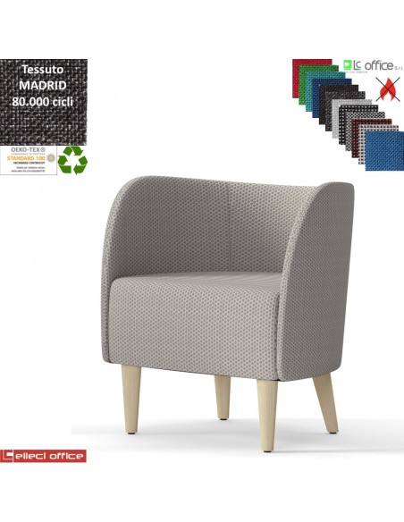 Round Poltroncina base 4 piedi in legno frassino verniciato naturale rivestimento tessuto MADRID class 1IM