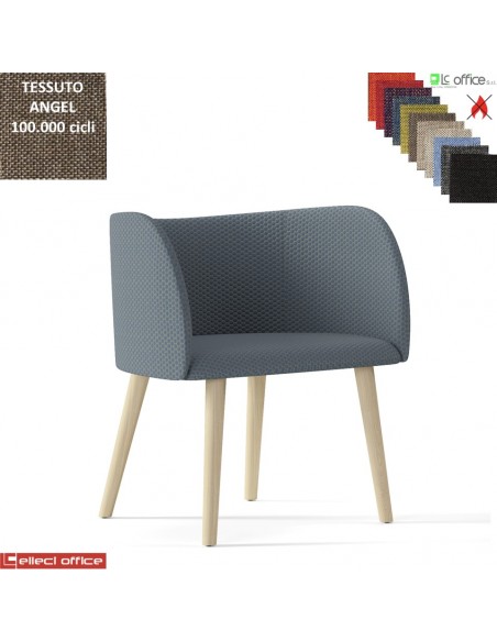 Round Poltroncina con base a 4 gambe in legno frassino verniciato naturale rivestimento tessuto Angel class 1 IM