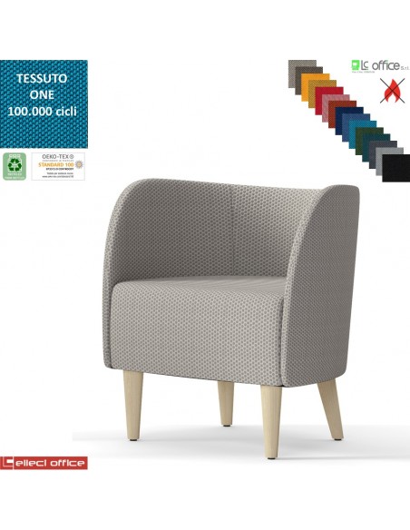 Round Poltroncina con base a 4 piedi in legno frassino verniciato naturale rivestimento tessuto ONE class 1 IM