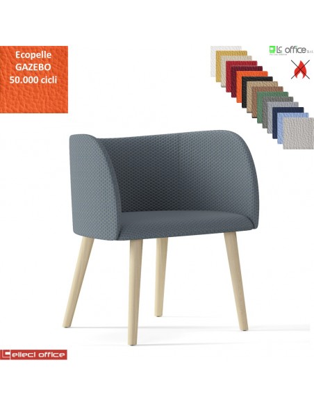 Round Poltroncina con base a 4 gambe in legno frassino verniciato naturale rivestimento ecopelle GAZEBO Class 1 IM