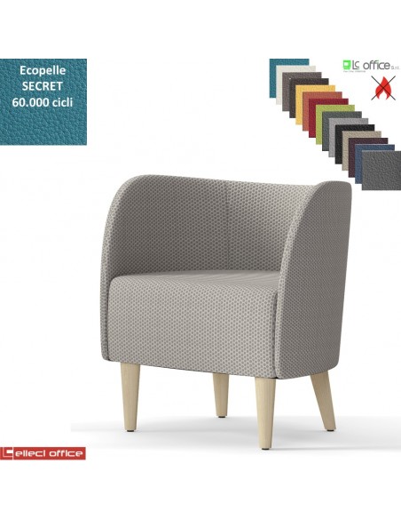 Round Poltroncina con base a 4 piedi in legno frassino verniciato naturale rivestimento TESSUTO MINI class 1 IM