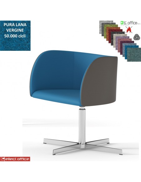 Round Poltroncina girevole base 4 razze in alluminio rivestimento in Lana vergine Class 1 IM
