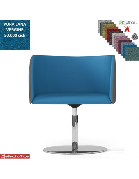 Round Poltroncina girevole base disco ø 470 in acciaio inox rivestimento in Lana vergine Class 1 IM