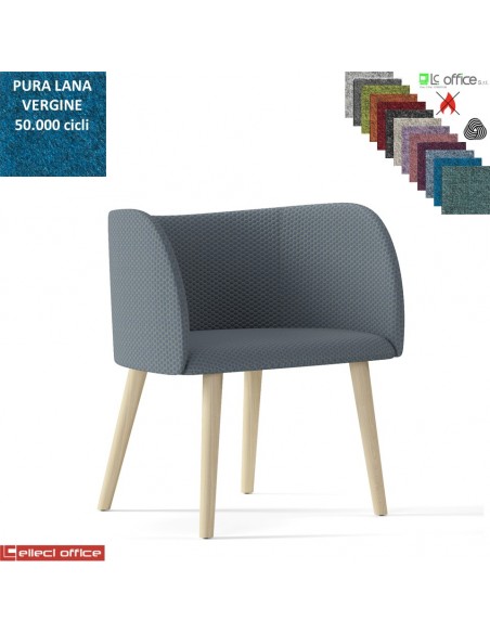 Round Poltroncina con base a 4 gambe in legno frassino verniciato naturale rivestimento in Lana vergine Class 1 IM