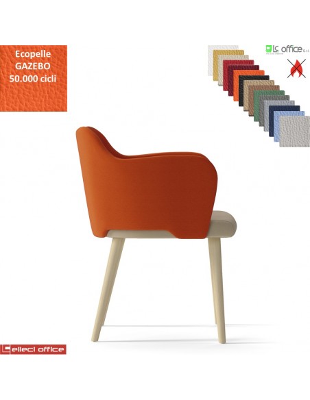 Blitz Poltroncina con base a 4 gambe in legno frassino verniciato naturale rivestimento ecopelle GAZEBO Class 1 IM