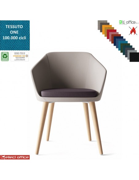 Mimì Poltroncina con base a 4 gambe in legno frassino verniciato naturale rivestimento tessuto ONE class 1 IM