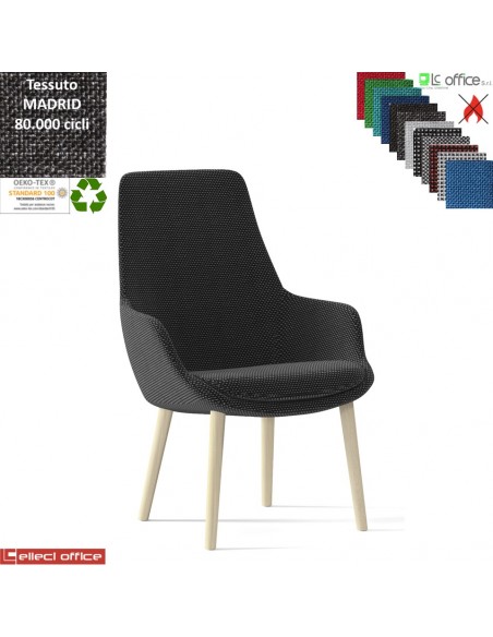 Metropolitan Poltrona semi-direzionale base a 4 gambe in legno frassino verniciato naturale tessuto MADRID class 1IM