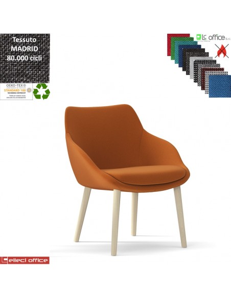 Metropolitan Poltroncina con base a 4 gambe in legno frassino verniciato naturale tessuto MADRID class 1IM