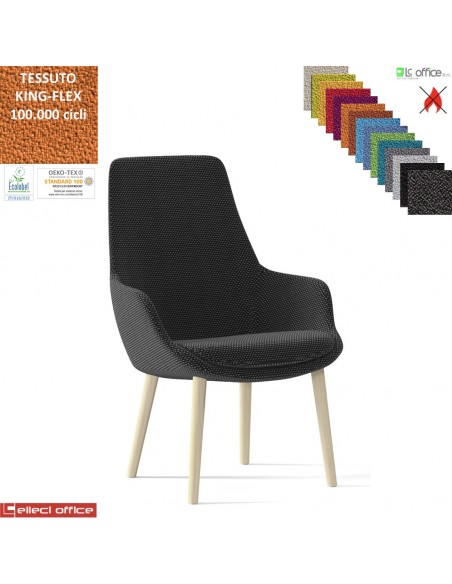 Metropolitan Poltrona semi-direzionale con base a 4 gambe in legno frassino verniciato naturale TESSUTO KING FLEX class 1IM