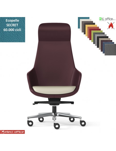 Metropolitan Poltrona direzionale oscillante fulcro avanzato multiblock reg. laterale base alluminio ecopelle SECRET class 1 IM