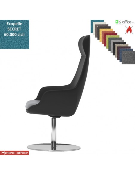 Metropolitan Poltrona direzionale con movimento armonico, base disco diam. 600 in acciaio inox ecopelle SECRET class 1 IM