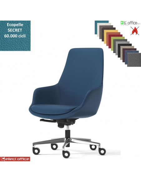 Metropolitan Poltrona semi-direzionale con oscillante multiblock, base alluminio ecopelle SECRET class 1 IM