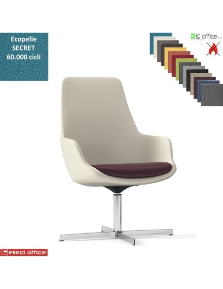 Metropolitan Poltrona semi-direzionale girevole, base 4 razze alluminio ecopelle SECRET class 1 IM