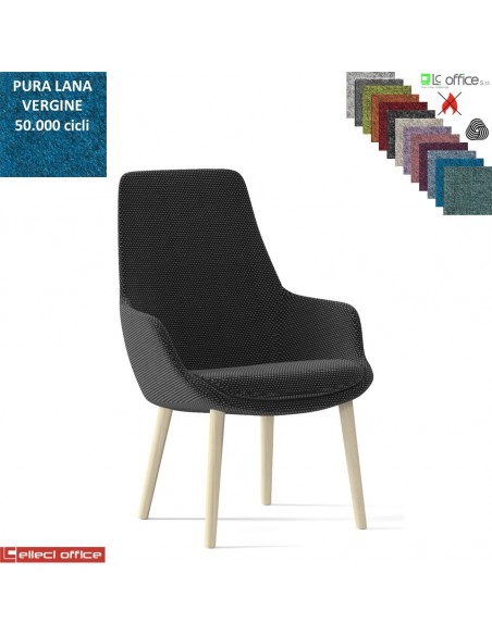 Metropolitan Poltrona semi-direzionale con base a 4 gambe in legno frassino verniciato naturale in Lana vergine Class 1 IM