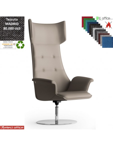 Maxima PLUS CUCITURE A VISTA Poltrona direzionale girevole, base disco Ø600 in acciaio inox tessuto MADRID class 1IM