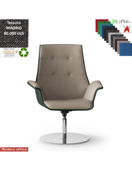 Maxima PLUS CUCITURE A VISTA Poltrona semi-direzionale girevole base disco Ø600 in acciaio inox tessuto MADRID class 1IM