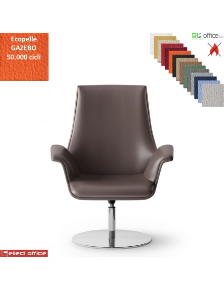 Maxima Poltrona semi-direzionale girevole, base disco Ø600 in acciaio inox ecopelle GAZEBO Class 1IM