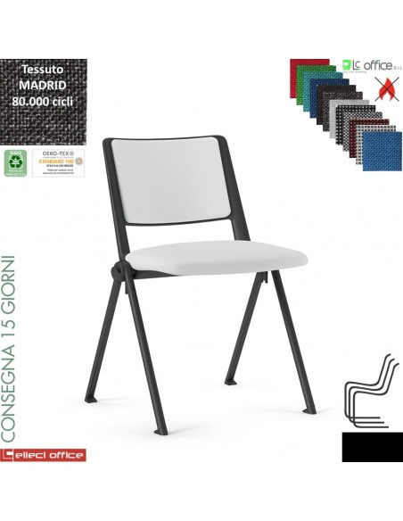 POP sedia impilabile sedile e schienale imbottiti cover nero telaio 4 gambe verniciato nero rivestimento MADRID class 1 IM