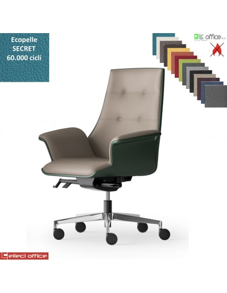 Maxima Plus Poltrona semi direzionale movimento sincronizzato multiblock reg. laterale base alluminio ecopelle SECRET class 1 IM