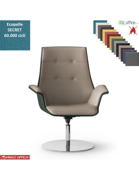 Maxima Plus Poltrona semi-direzionale girevole base disco Ø600 in acciaio inox ecopelle SECRET class 1 IM