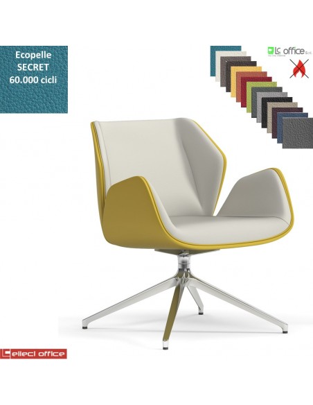 Haiku Poltrona semi-direzionale girevole, base alluminio piramidale a 4 gambe ecopelle SECRET class 1 IM