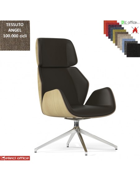 Haiku Wood Poltrona direzionale con movimento armonico base alluminio piramidale 4 gambe tessuto Angel class 1 IM