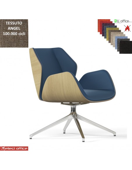 Haiku Wood Poltrona semi-direzionale girevole base alluminio piramidale a 4 gambe tessuto Angel class 1 IM