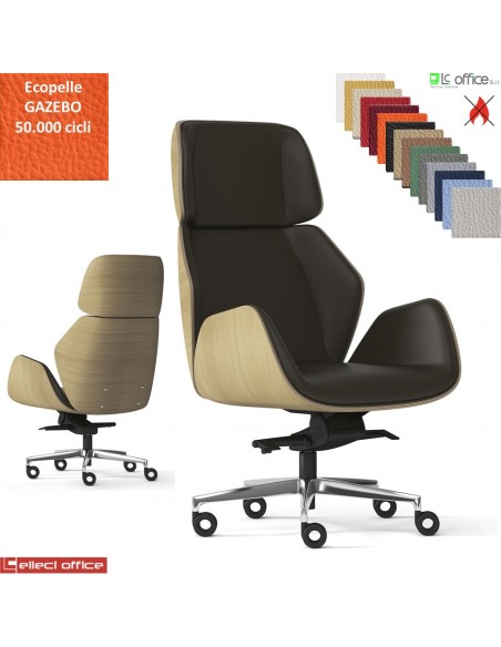 Haiku Wood Poltrona direzionale oscillante fulcro avanzato multiblock regolazione lat. base alluminio ecopelle GAZEBO Class 1IM