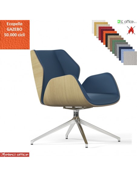 Haiku Wood Poltrona semi-direzionale girevole base alluminio piramidale a 4 gambe ecopelle GAZEBO Class 1IM