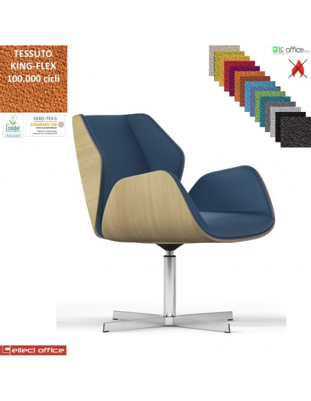 Haiku Wood Poltrona semi-direzionale girevole base 4 razze alluminio TESSUTO KING FLEX class 1IM