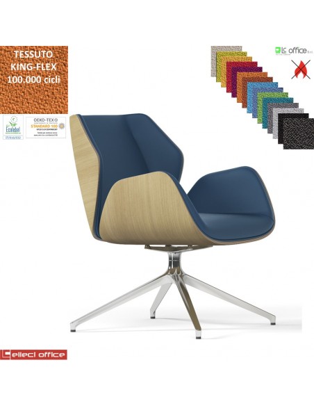 Haiku Wood Poltrona semi-direzionale girevole, base alluminio piramidale a 4 gambe TESSUTO KING FLEX class 1IM