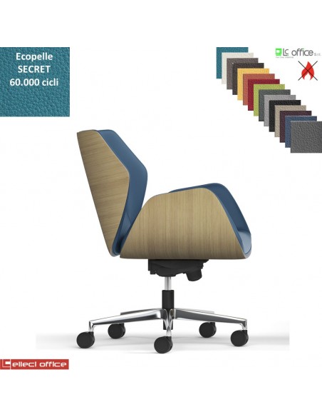 Haiku Wood Poltrona semi-direzionale con oscillante multiblock, base alluminio ecopelle SECRET class 1 IM