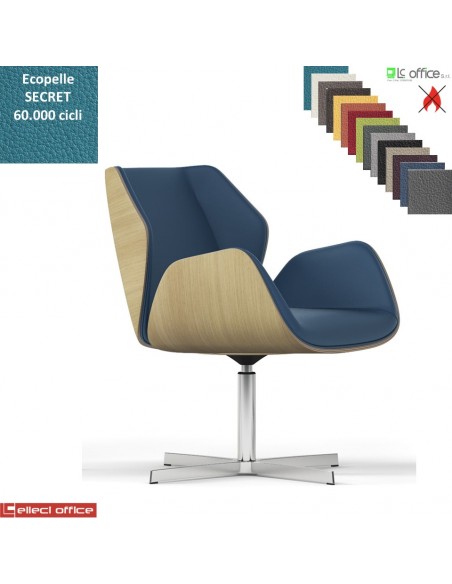 Haiku Wood Poltrona semi-direzionale girevole base 4 razze alluminio ecopelle SECRET class 1 IM