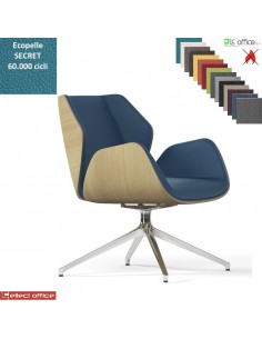 Haiku Wood Poltrona semi-direzionale girevole, base alluminio piramidale a 4 gambe ecopelle SECRET class 1 IM