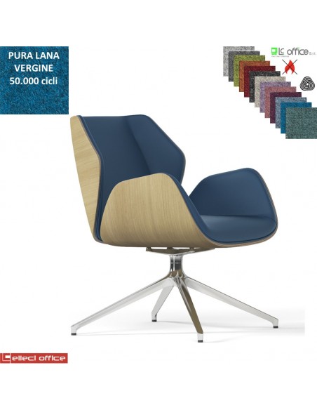 Haiku Wood Poltrona semi-direzionale girevole base alluminio piramidale a 4 gambe Lana vergine Class 1 IM