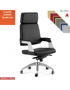 Omnia Poltrona direzionale con oscillante a fulcro avanzato base alluminio verniciata grigia ecopelle GAZEBO Class 1IM