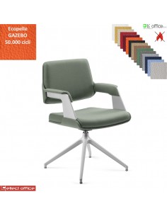Omnia Poltrona interlocutore girevole, base alluminio piramidale a 4 gambe verniciata grigia ecopelle GAZEBO Class 1IM