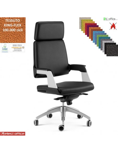 Omnia Poltrona direzionale con oscillante a fulcro avanzato base alluminio verniciata grigia TESSUTO KING FLEX class 1IM