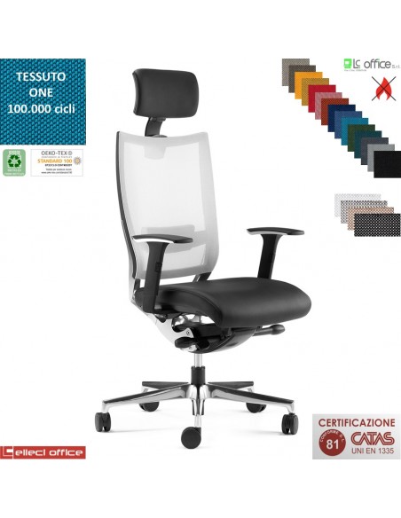 Shine poltrona direzionale appoggiatesta schienale rete movimento sincro multiblock traslat. sedile base allu. tessuto ONE