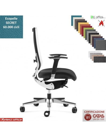 Shine poltrona semi direzionale schienale rete mov. sincro multiblock traslat. sedile base allu. ecopelle SECRET