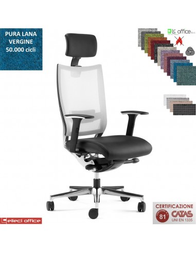 Shine poltrona direzionale appoggiatesta schienale rete mov. sincro multiblock traslat. sedile base allu. Lana vergine