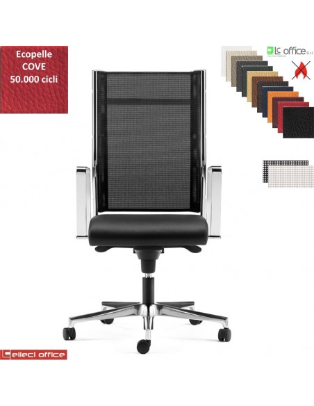 SYNCRONET Poltrona direzionale con movimento sincro multiblock, braccioli fissi in acciaio cromato, base alluminio Cove