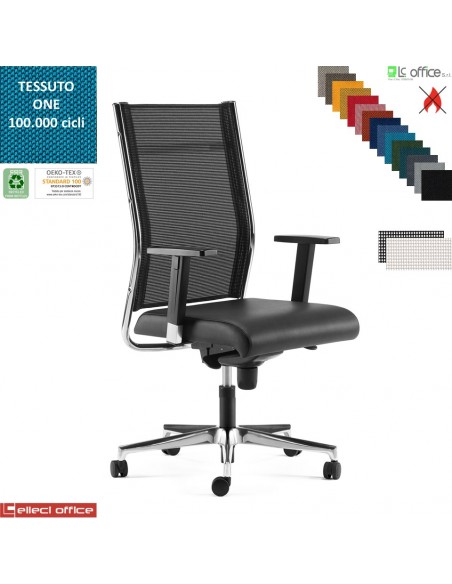 SYNCRONET Poltrona direzional movimento sincro multiblock braccioli regolabili con pad scorrevole, base alluminio tessuto ONE