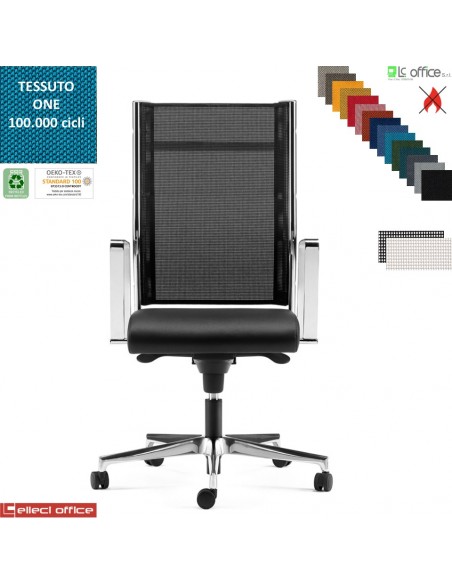 SYNCRONET Poltrona direzionale con movimento sincro multiblock braccioli fissi in acciaio cromato base alluminio tessuto ONE