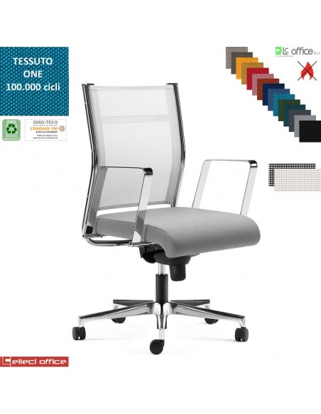 SYNCRONET Poltrona semi direzionale movimento sincro multiblock braccioli fissi in acciaio cromato base alluminio tessuto ONE