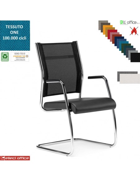 SYNCRONET Poltrona interlocutore slita braccioli Tubolare cromato copribracciolo polipropilene telaio cromato tessuto ONE