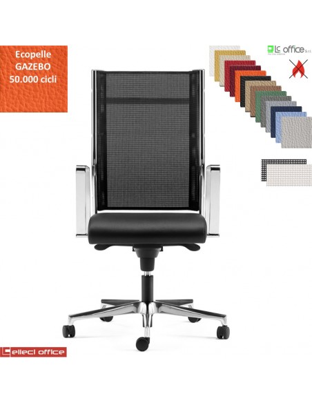 SYNCRONET Poltrona direzionale movi. sincro multiblock braccioli fissi acciaio cromato base alluminio ecopelle GAZEBO class 1 IM